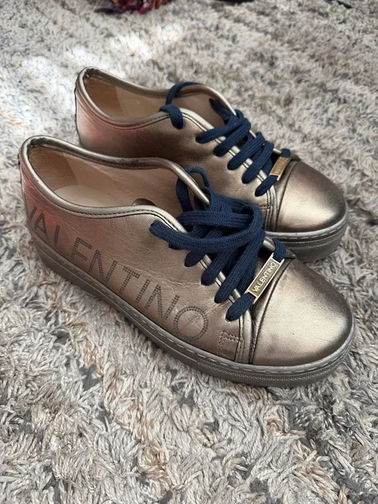 Valentino Metallic Bronze Leather Sneakers with Navy Laces sz 9 - Picture 15 of 15
